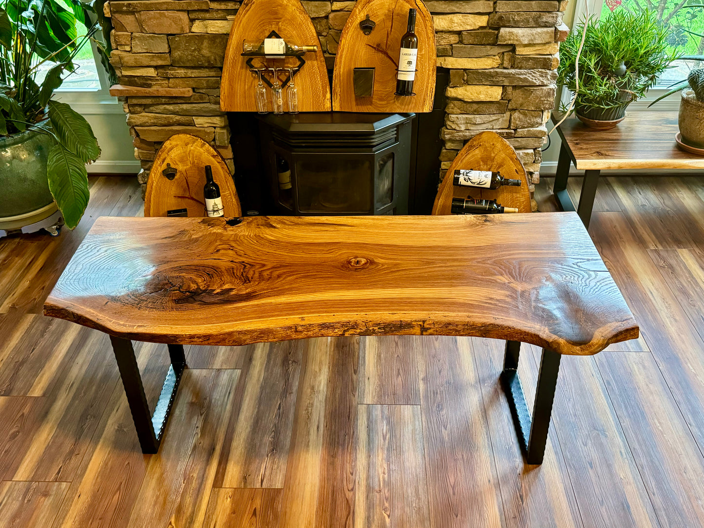 Desk or Hallway Side Table 64”L x 26”W x 25.5”H White Oak with Black Onyx Epoxy