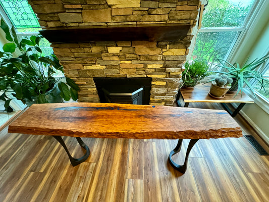 Cherry Sofa Table with Blue Epoxy 80”L x 16”W x35”H